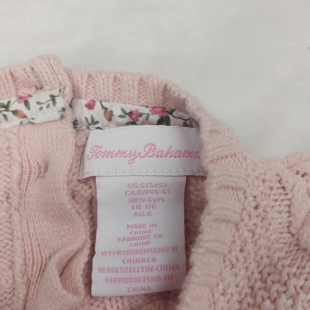TOMMY BAHAMA GIRLS PINK CABLE KNIT LONG SLEEVE COTTON BLEND SWEATER DRESS SIZE S - Picture 3 of 8